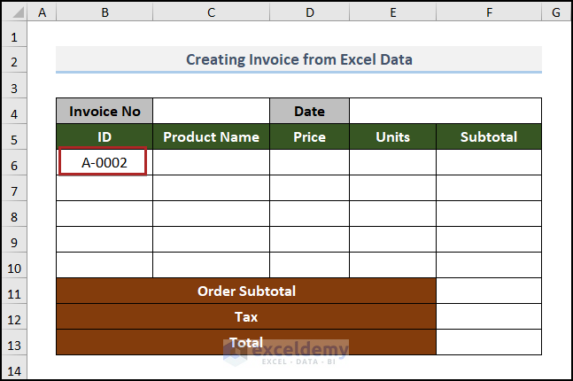 Applying Data Validation to create invoice in word from excel