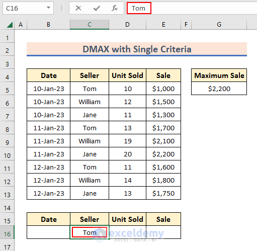 Setting Single Criteria for DMAX Function