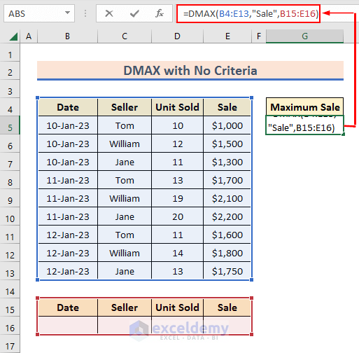 Inserting Formula with DMAX Function