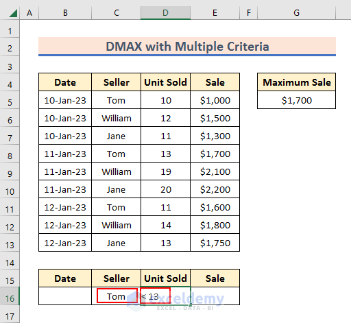 Setting Multiple Criteria for DMAX Function