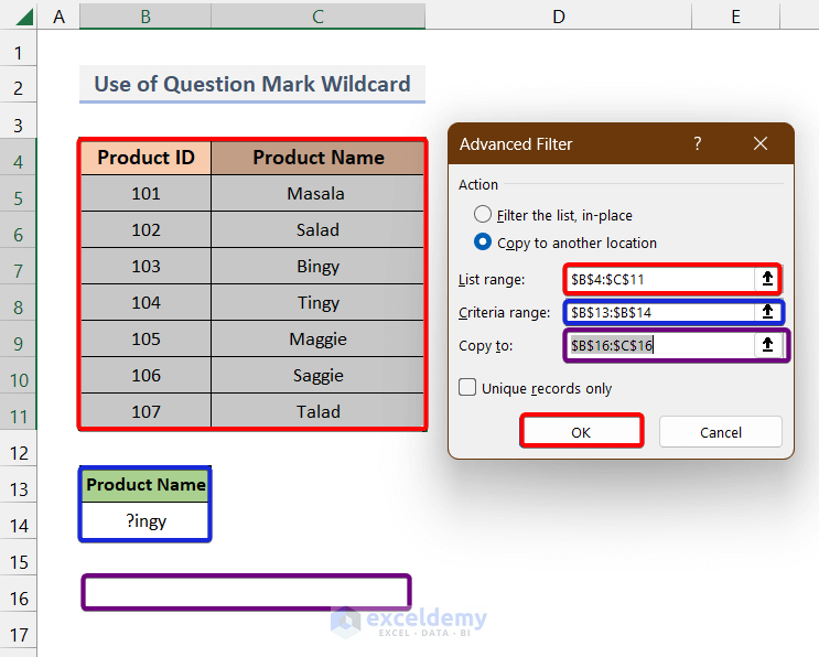 Application of Question Mark Wildcard in Advanced Filters
