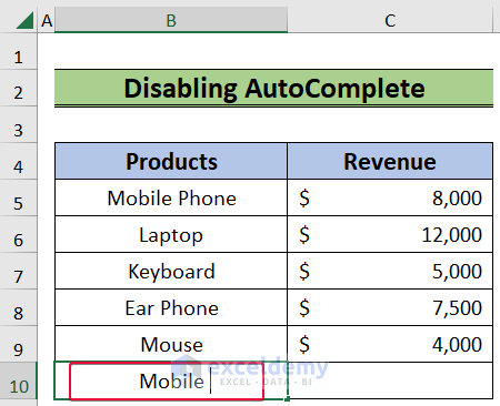 Excel Not Showing Autocomplete Suggestion