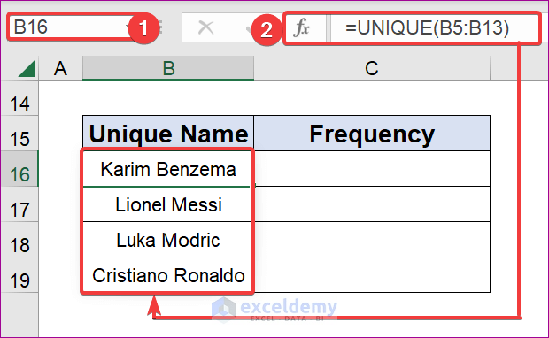 Utilize COUNTIF Function to Find Frequency of  Unique Values in a Column