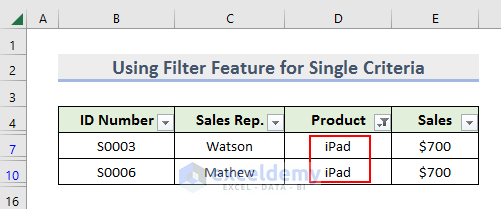 Showing Result for Custom Autofilter with Single Criteria