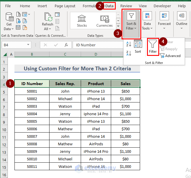Steps for Custom Autofilter with More Than 2 Criteria