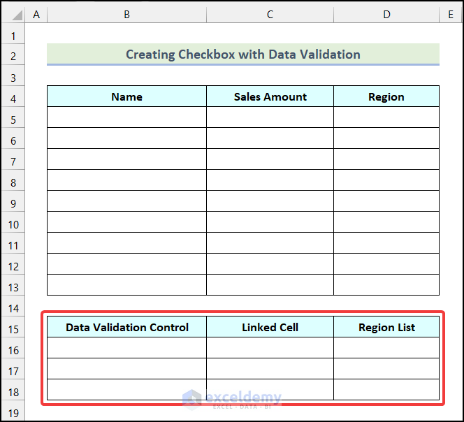 Creating a support table to create Checkbox with Data Validation in Excel