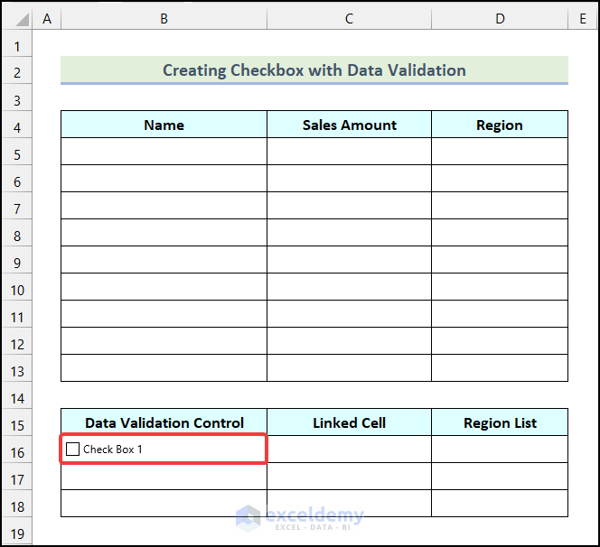Drawing checkbox in Excel