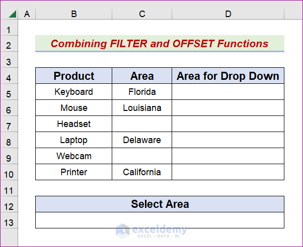 Utilize FILTER and OFFSET Functions to Eliminate Blank Cells in Excel Drop Down List