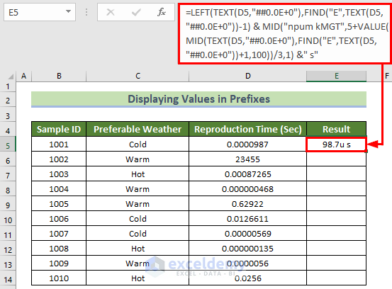 Applying Formula to Display Values in Prefixes in engineering number format