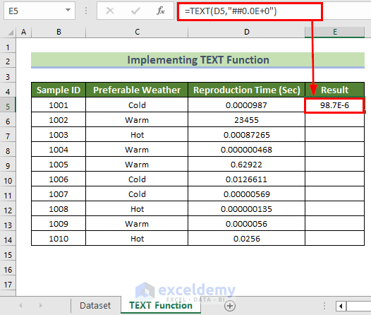 TEXT Function for excel engineering number format