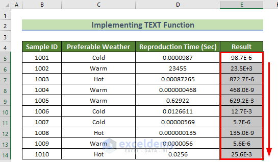Output of TEXT function