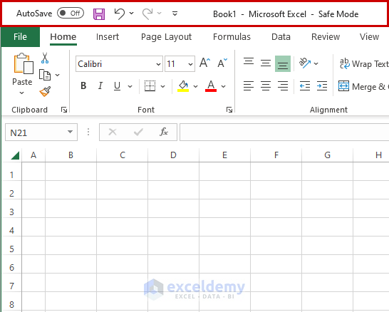 A new excel file opened up in safe mode