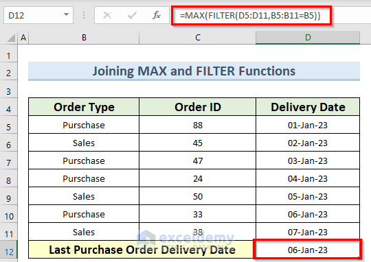 Combining MAX and FILTER Functions