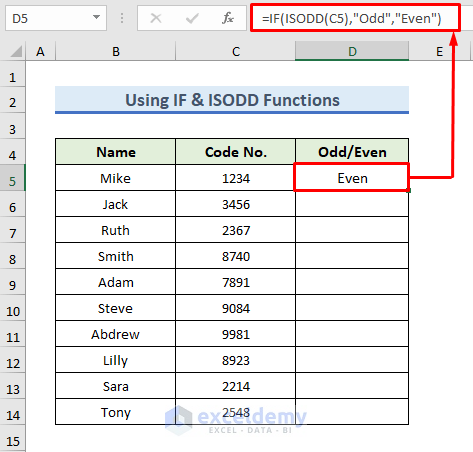 Make Formula Using IF & ISODD Functions to Check Odd or Even Numbers in Excel
