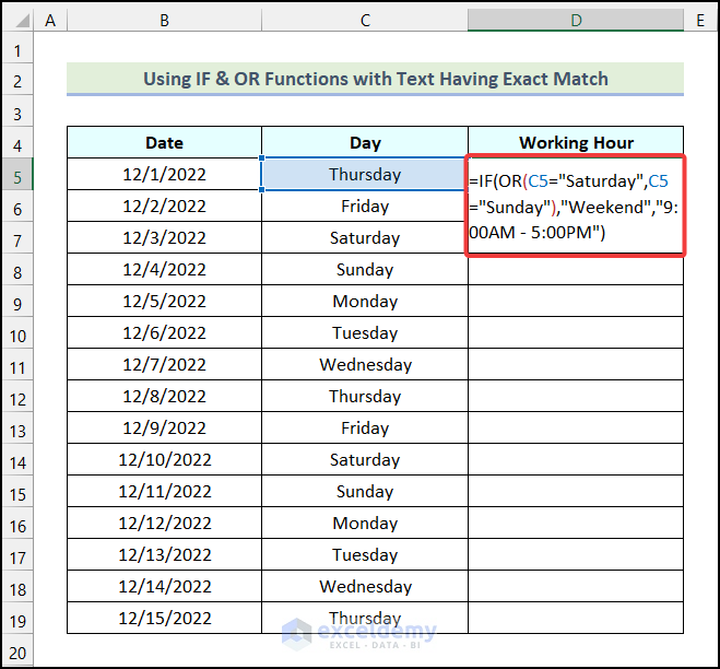 Using a combination of IF & OR functions with text in Excel