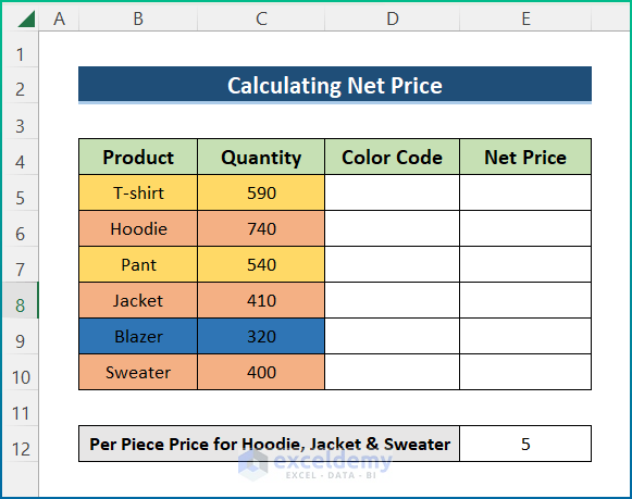 Calculate Net Price with Excel If Statement Based on Cell Color