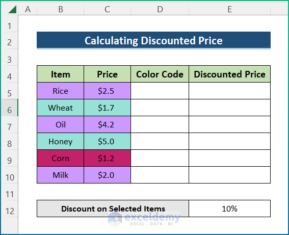 Find Discounted Price with Excel If Statement Based on Cell Color