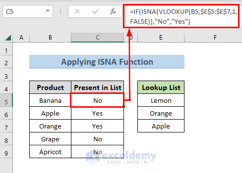Ignoring Error from VLOOKUP and IF Statement Applying ISNA Function in Excel