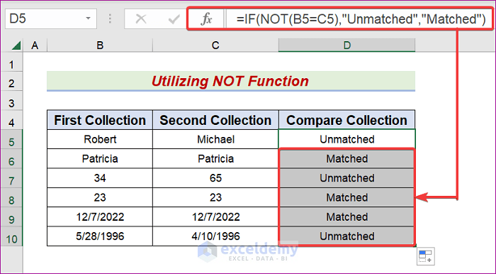 Utilize Excel NOT Function to Apply Not Equal in If Statement