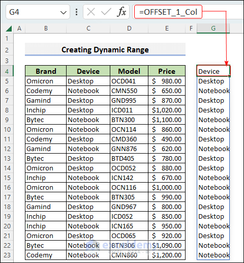 Alternative to INDEX: Create Dynamic Range Using Excel OFFSET Function