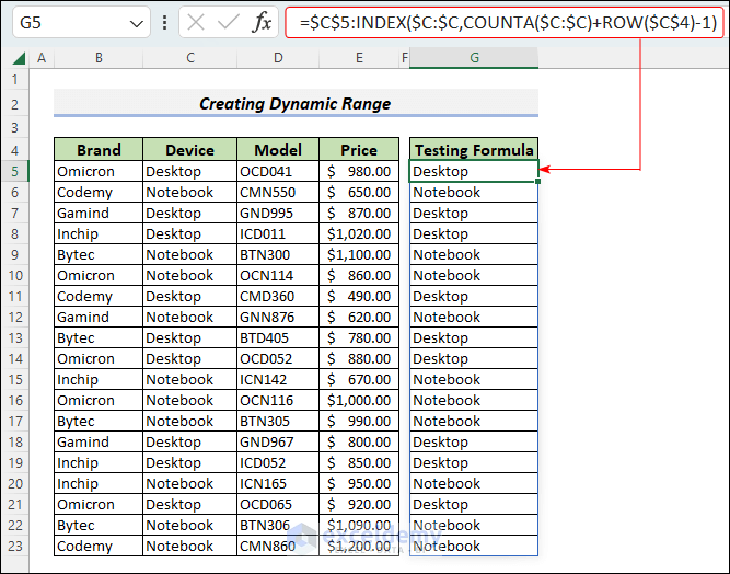 Creating an INDEX Formula to Create a Dynamic Range
