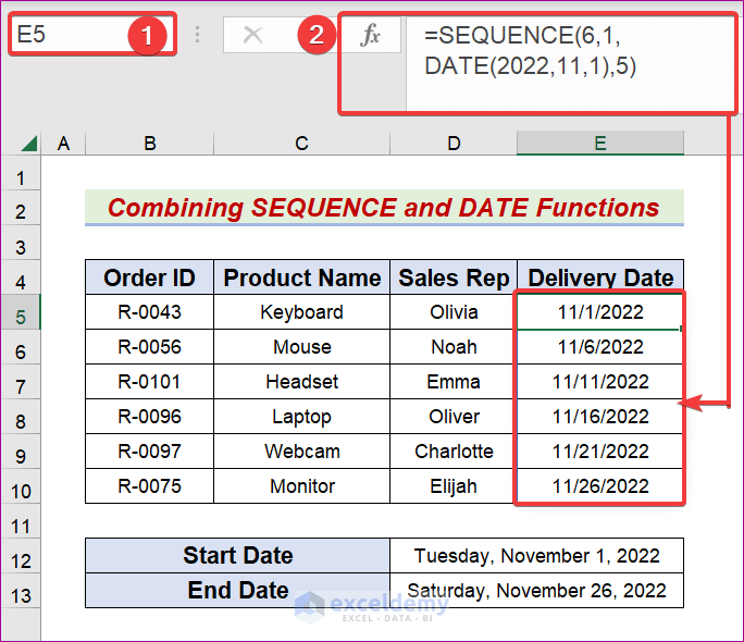 Autofill of Combining SEQUENCE and DATE Functions