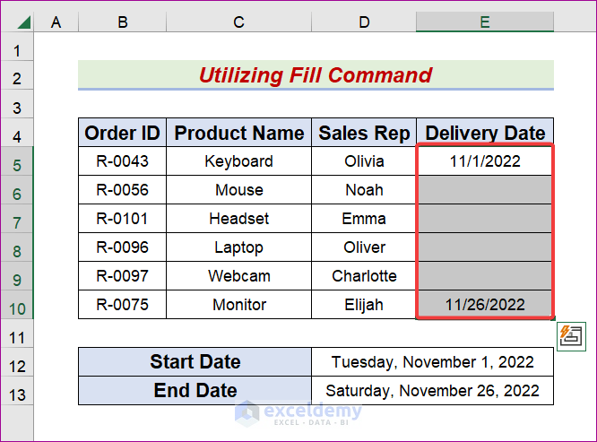 Utilize Fill Command to Interpolate Time Series in Excel