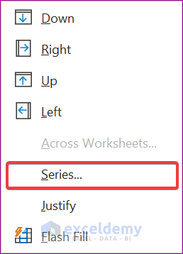 Choose Series from Excel Fill Command Drop-down