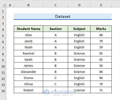 Sample Dataset  to Use  LARGE Function with Criteria in Excel