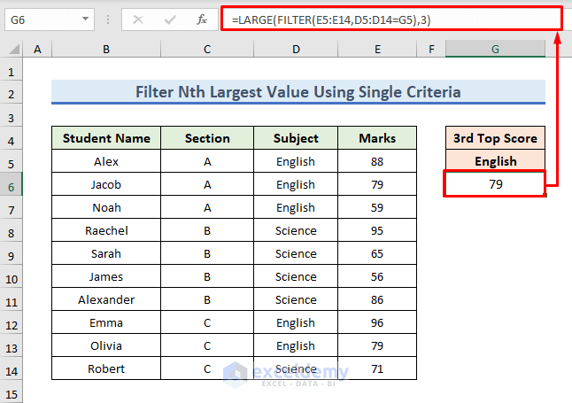 Formula for Filtering 3rd Largest Value Using LARGE Function With Single Criteria