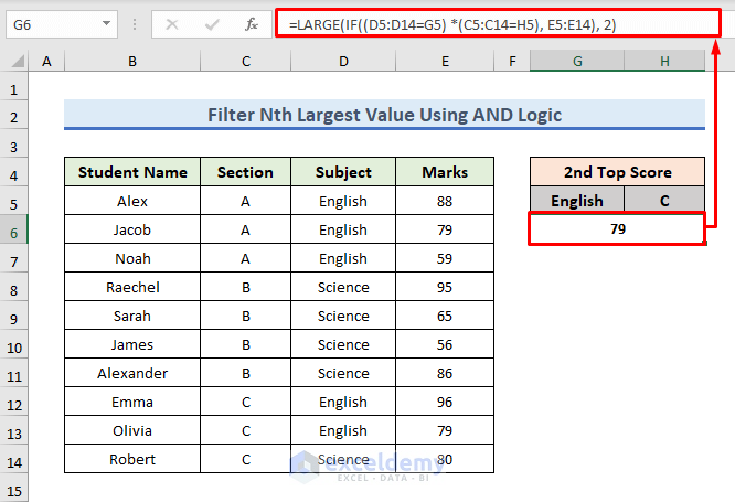 Formula for Filtering 2nd Largest Value Using LARGE Function With Multiple Criteria Combining with AND Logic
