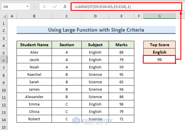 Formula for Using Excel Large Function with Single Criteria