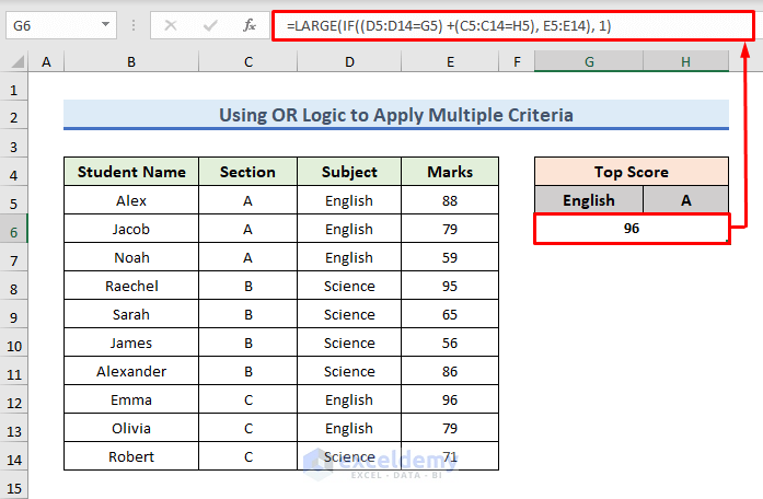 Formula for Applying OR logic to Insert Multiple Criteria in Excel LARGE  Function