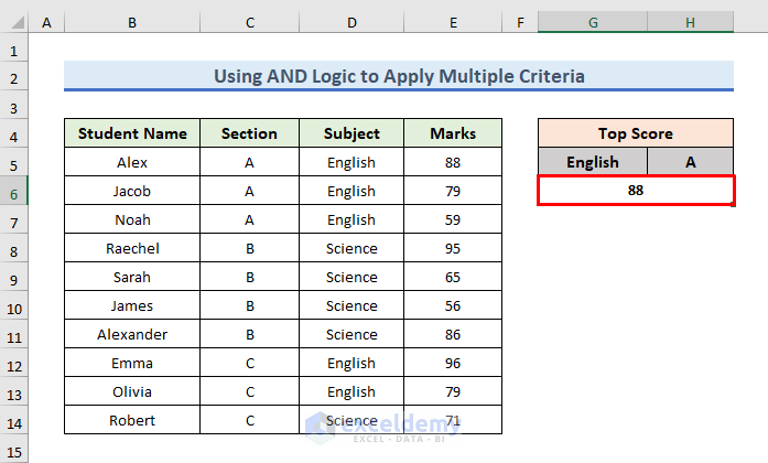 Result of Using AND Logic to Insert Multiple Criteria in Excel