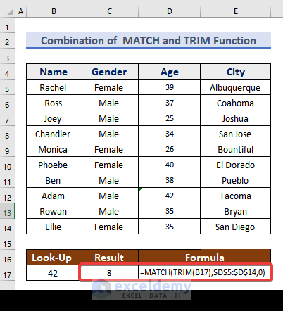 Combination of MATCH and TRIM Function