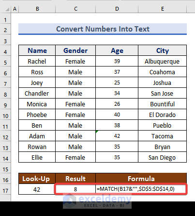 Conversion of numbers into text in MATCH Function
