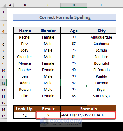 Correction of Formula spelling of MATCH Function