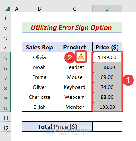 Utilize Error Sign Option to Turn Text Format into Number