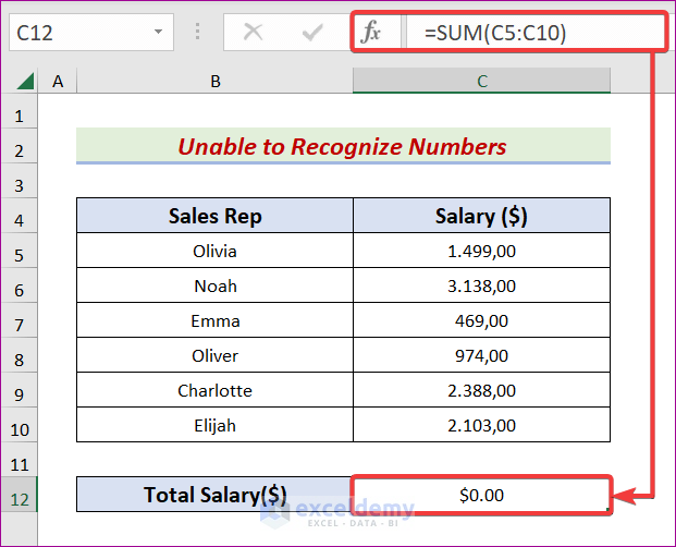 Excel Is Unable to Recognize Numbers