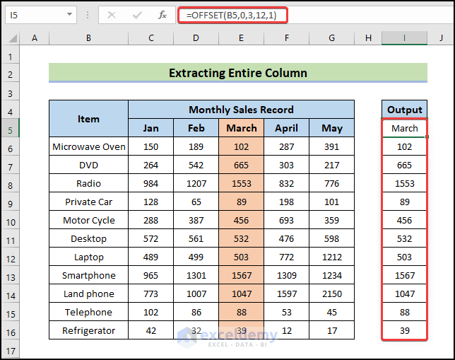 extract whole column to Use OFFSET for Cell Reference in Excel