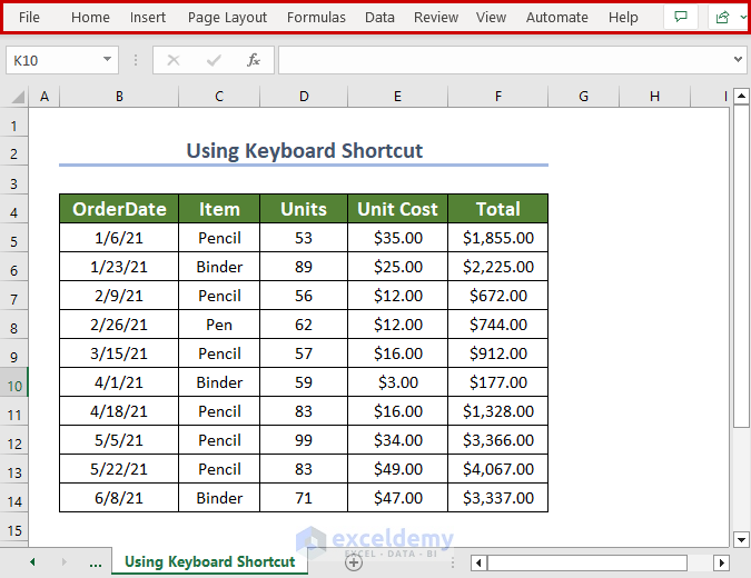 Excel file without commands