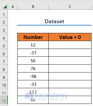 Dataset excel show only if greater than 0