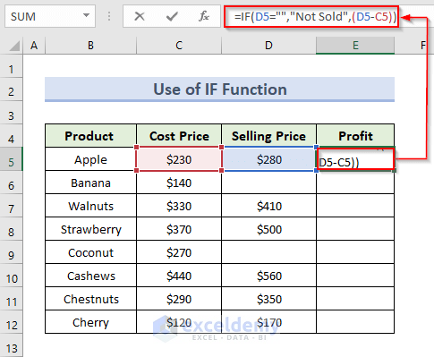 Inserting IF Formula to Ignore Blank Cells in Excel Sum