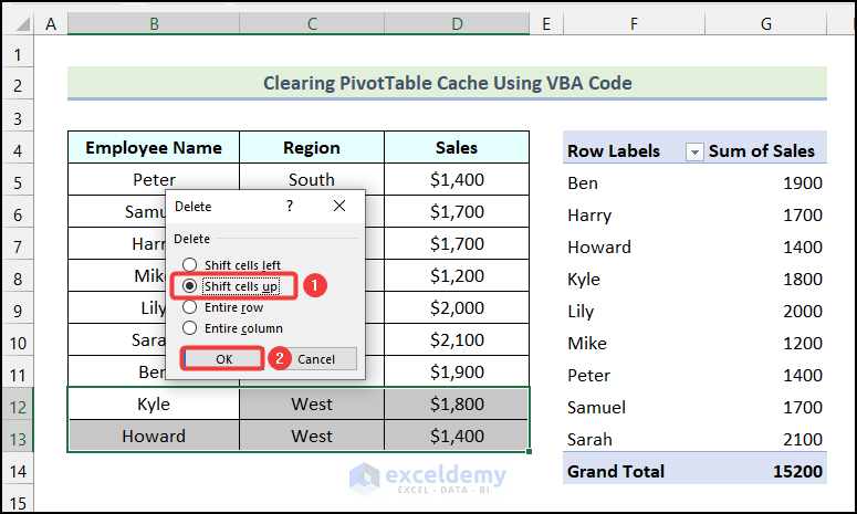 Editing Delete dialogue box to clear the PivotTable cache using VBA code in Excel