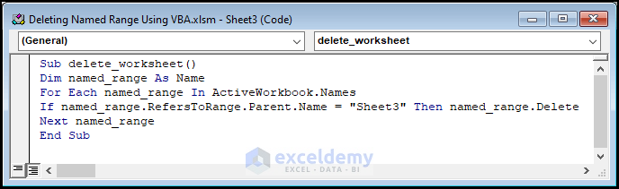 VBA code to delete named range from specific sheet in excel