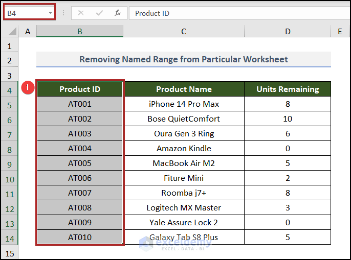 Removing Named Range from Particular Worksheet in Excel