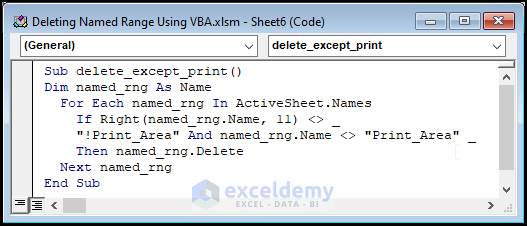 VBA code to Eradicate Named Range Excluding Print Area
