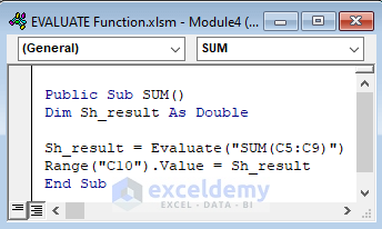 excel vba evaluate function with SUM function