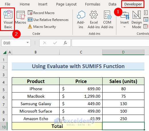excel vba evaluate function with SUMIFS