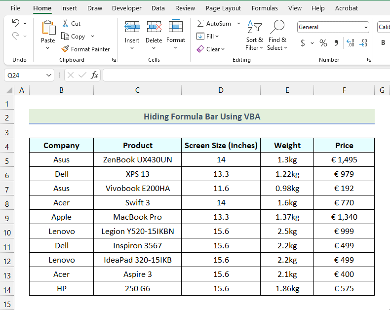 Overview of methods to hide Formula Bar using VBA in Excel